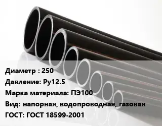 Труба полиэтиленовая 250 Ру12.5 ПЭ100 напорная, водопроводная, газовая ГОСТ: ГОСТ 18599-2001